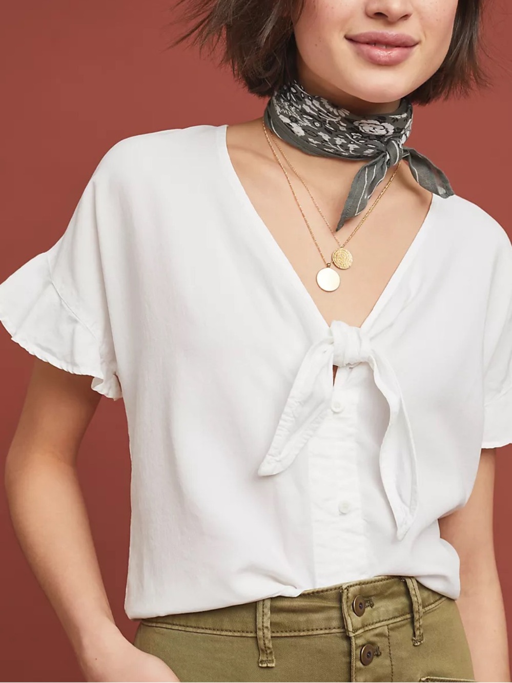 Anthropologie Cloth & Stone Tie-Front V-Neck Blouse XS